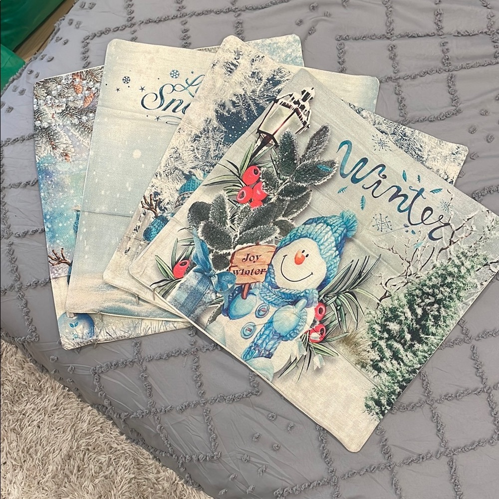 Winter Themed Decorative indoor outdoor pillow covers set of 4 nwot